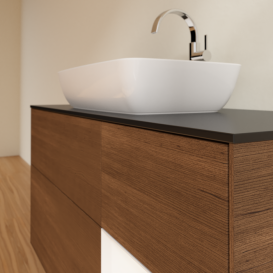 Тумба под раковину Villeroy & Boch Finion 120х50,1 см с подсветкой МДФ шпон грецкого ореха/стекло черное матовое F832MTGN