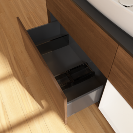 Тумба под раковину Villeroy & Boch Finion 120х50,1 см с подсветкой МДФ шпон грецкого ореха/стекло черное матовое F832MTGN