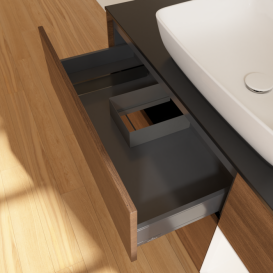 Тумба под раковину Villeroy & Boch Finion 120х50,1 см с подсветкой МДФ шпон грецкого ореха/стекло черное матовое F832MTGN