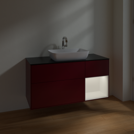 Тумба под раковину Villeroy & Boch Finion 120х50,1 см с подсветкой МДФ пион матовый лак/стекло черное матовое F832MTHB