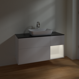 Тумба под раковину Villeroy & Boch Finion 120х50,1 см с подсветкой МДФ белый матовый лак/стекло черное матовое F832MTMT