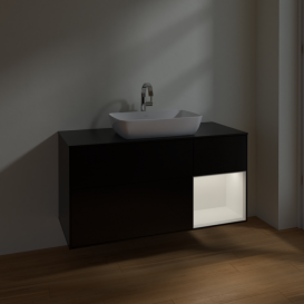 Тумба под раковину Villeroy & Boch Finion 120х50,1 см с подсветкой МДФ черный матовый лак/стекло черное матовое F832MTPD