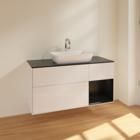 Тумба под раковину Villeroy & Boch Finion 120х50,1 см с подсветкой МДФ глянцевый белый лак/стекло черное матовое F832PDGF