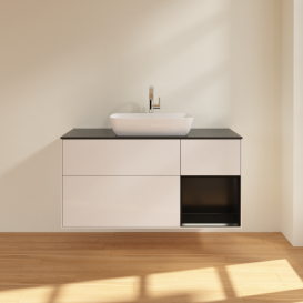 Тумба под раковину Villeroy & Boch Finion 120х50,1 см с подсветкой МДФ глянцевый белый лак/стекло черное матовое F832PDGF