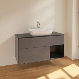 Тумба под раковину Villeroy & Boch Finion 120х50,1 см с подсветкой МДФ антрацит матовый лак/стекло черное матовое F832PDGK