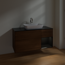 Тумба под раковину Villeroy & Boch Finion 120х50,1 см с подсветкой МДФ шпон грецкого ореха/стекло черное матовое F832PDGN