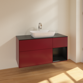 Тумба под раковину Villeroy & Boch Finion 120х50,1 см с подсветкой МДФ пион матовый лак/стекло черное матовое F832PDHB