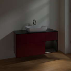 Тумба под раковину Villeroy & Boch Finion 120х50,1 см с подсветкой МДФ пион матовый лак/стекло черное матовое F832PDHB