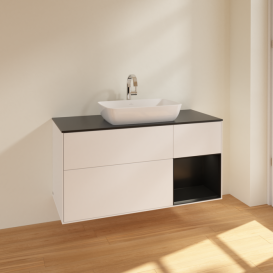 Тумба под раковину Villeroy & Boch Finion 120х50,1 см с подсветкой МДФ белый матовый лак/стекло черное матовое F832PDMT