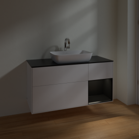 Тумба под раковину Villeroy & Boch Finion 120х50,1 см с подсветкой МДФ белый матовый лак/стекло черное матовое F832PDMT