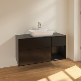 Тумба под раковину Villeroy & Boch Finion 120х50,1 см с подсветкой МДФ черный матовый лак/стекло черное матовое F832PDPD