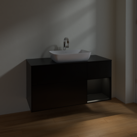 Тумба под раковину Villeroy & Boch Finion 120х50,1 см с подсветкой МДФ черный матовый лак/стекло черное матовое F832PDPD