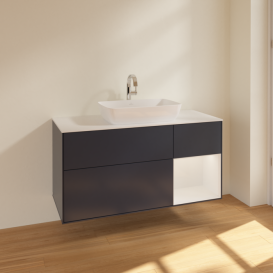 Тумба під раковину Villeroy & Boch Finion 120х50,1 см із підсвічуванням МДФ темно-синій матовий лак/скло біле матове F831GFHG