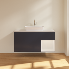 Тумба под раковину Villeroy & Boch Finion 120х50,1 см с подсветкой МДФ темно-синий матовый лак/стекло белое матовое F831GFHG