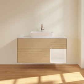 Тумба под раковину Villeroy & Boch Finion 120х50,1 см с подсветкой МДФ шпон дуба/стекло белое матовое F831GFPC