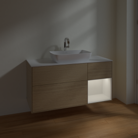 Тумба под раковину Villeroy & Boch Finion 120х50,1 см с подсветкой МДФ шпон дуба/стекло белое матовое F831GFPC
