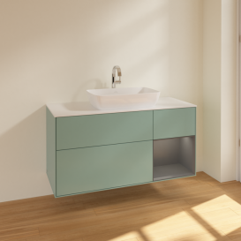 Тумба под раковину Villeroy & Boch Finion 120х50,1 см с подсветкой МДФ оливковый матовый лак/стекло белое матовое F831GKGM