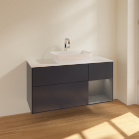 Тумба под раковину Villeroy & Boch Finion 120х50,1 см с подсветкой МДФ темно-синий матовый лак/стекло белое матовое F831GKHG