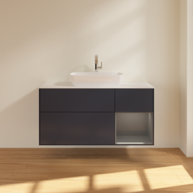 Тумба под раковину Villeroy & Boch Finion 120х50,1 см с подсветкой МДФ темно-синий матовый лак/стекло белое матовое F831GKHG