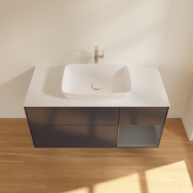 Тумба под раковину Villeroy & Boch Finion 120х50,1 см с подсветкой МДФ темно-синий матовый лак/стекло белое матовое F831GKHG