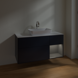Тумба под раковину Villeroy & Boch Finion 120х50,1 см с подсветкой МДФ темно-синий матовый лак/стекло белое матовое F831GKHG