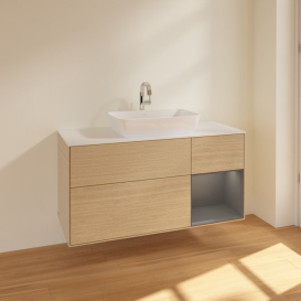 Тумба под раковину Villeroy & Boch Finion 120х50,1 см с подсветкой МДФ шпон дуба/стекло белое матовое F831GKPC