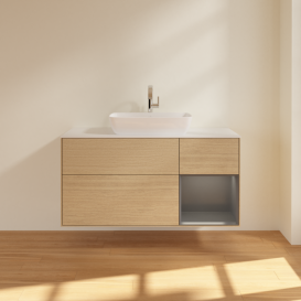 Тумба под раковину Villeroy & Boch Finion 120х50,1 см с подсветкой МДФ шпон дуба/стекло белое матовое F831GKPC