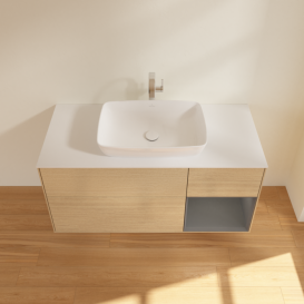 Тумба под раковину Villeroy & Boch Finion 120х50,1 см с подсветкой МДФ шпон дуба/стекло белое матовое F831GKPC