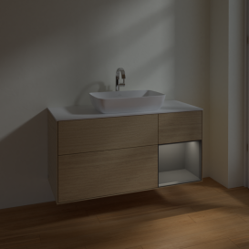 Тумба под раковину Villeroy & Boch Finion 120х50,1 см с подсветкой МДФ шпон дуба/стекло белое матовое F831GKPC