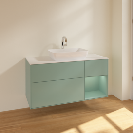 Тумба под раковину Villeroy & Boch Finion 120х50,1 см с подсветкой МДФ оливковый матовый лак/стекло белое матовое F831GMGM