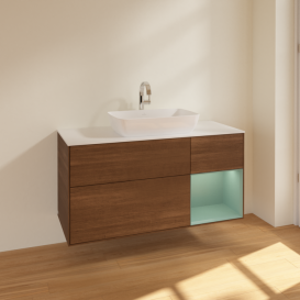 Тумба под раковину Villeroy & Boch Finion 120х50,1 см с подсветкой МДФ шпон грецкого ореха/стекло белое матовое F831GMGN