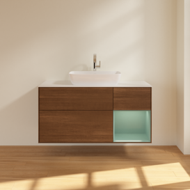 Тумба под раковину Villeroy & Boch Finion 120х50,1 см с подсветкой МДФ шпон грецкого ореха/стекло белое матовое F831GMGN