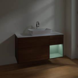 Тумба под раковину Villeroy & Boch Finion 120х50,1 см с подсветкой МДФ шпон грецкого ореха/стекло белое матовое F831GMGN