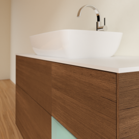 Тумба под раковину Villeroy & Boch Finion 120х50,1 см с подсветкой МДФ шпон грецкого ореха/стекло белое матовое F831GMGN