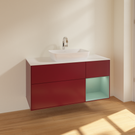 Тумба под раковину Villeroy & Boch Finion 120х50,1 см с подсветкой МДФ пион матовый лак/стекло белое матовое F831GMHB