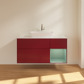 Тумба под раковину Villeroy & Boch Finion 120х50,1 см с подсветкой МДФ пион матовый лак/стекло белое матовое F831GMHB