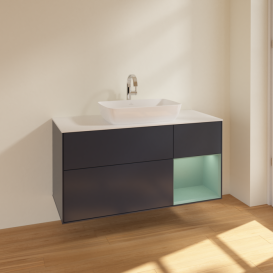 Тумба под раковину Villeroy & Boch Finion 120х50,1 см с подсветкой МДФ темно-синий матовый лак/стекло белое матовое F831GMHG