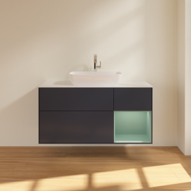 Тумба под раковину Villeroy & Boch Finion 120х50,1 см с подсветкой МДФ темно-синий матовый лак/стекло белое матовое F831GMHG