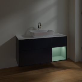 Тумба под раковину Villeroy & Boch Finion 120х50,1 см с подсветкой МДФ темно-синий матовый лак/стекло белое матовое F831GMHG