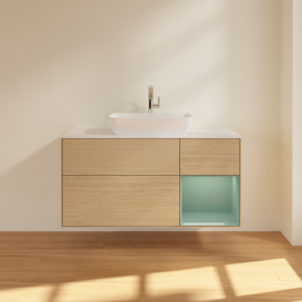 Тумба под раковину Villeroy & Boch Finion 120х50,1 см с подсветкой МДФ шпон дуба/стекло белое матовое F831GMPC