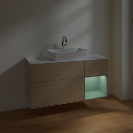 Тумба под раковину Villeroy & Boch Finion 120х50,1 см с подсветкой МДФ шпон дуба/стекло белое матовое F831GMPC