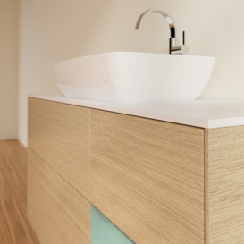 Тумба под раковину Villeroy & Boch Finion 120х50,1 см с подсветкой МДФ шпон дуба/стекло белое матовое F831GMPC