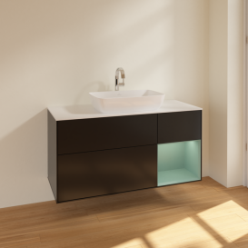 Тумба под раковину Villeroy & Boch Finion 120х50,1 см с подсветкой МДФ черный матовый лак/стекло белое матовое F831GMPD