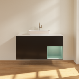 Тумба под раковину Villeroy & Boch Finion 120х50,1 см с подсветкой МДФ черный матовый лак/стекло белое матовое F831GMPD