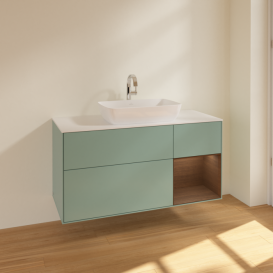 Тумба под раковину Villeroy & Boch Finion 120х50,1 см с подсветкой МДФ оливковый матовый лак/стекло белое матовое F831GNGM