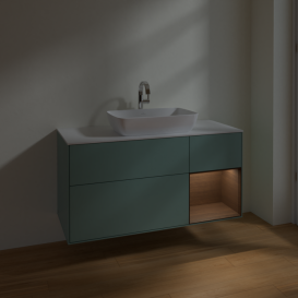 Тумба под раковину Villeroy & Boch Finion 120х50,1 см с подсветкой МДФ оливковый матовый лак/стекло белое матовое F831GNGM