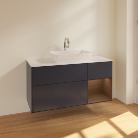 Тумба под раковину Villeroy & Boch Finion 120х50,1 см с подсветкой МДФ темно-синий матовый лак/стекло белое матовое F831GNHG