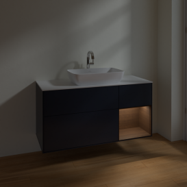 Тумба под раковину Villeroy & Boch Finion 120х50,1 см с подсветкой МДФ темно-синий матовый лак/стекло белое матовое F831GNHG