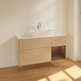 Тумба под раковину Villeroy & Boch Finion 120х50,1 см с подсветкой МДФ шпон дуба/стекло белое матовое F831GNPC