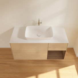 Тумба под раковину Villeroy & Boch Finion 120х50,1 см с подсветкой МДФ шпон дуба/стекло белое матовое F831GNPC